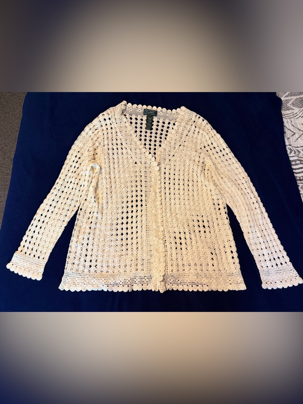 Lauren Ralph Lauren Cream Crochet Open-Knit Cardigan